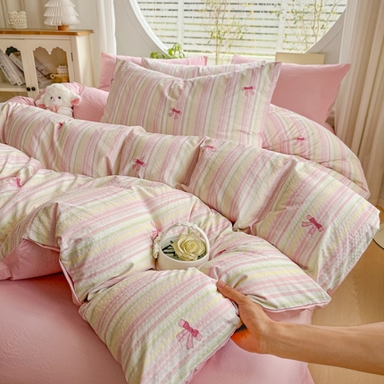 91家纺网 家纺一手货源 找家纺 （总）壹号库家纺 2025新款水洗皱皱纱四件套-简单款