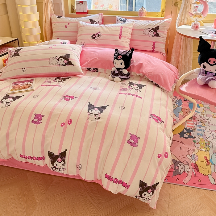 91家纺网 家纺一手货源 找家纺 蓝邻家纺 2025年新款三丽鸥正版授权全棉印花四件套系列-大床图 米酷-粉