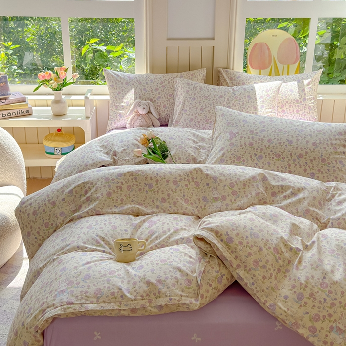 91家纺网 家纺一手货源 找家纺 耀悦家纺 2025新款13070全棉印花四件套 花园兔兔