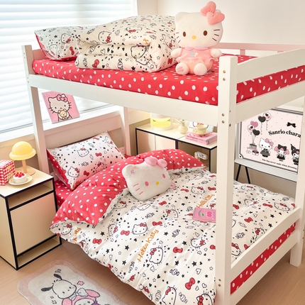 暮思家居 2025新款三丽鸥授权全棉少女印花系列学生宿舍三件套四件套 糖果KT