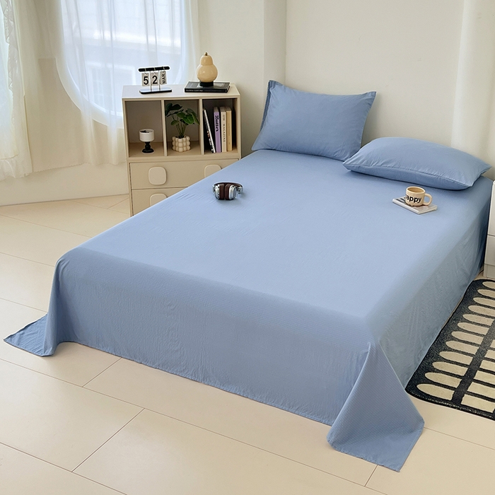 91家纺网 家纺一手货源 找家纺 卡迪熊家纺2025新款木m双层纱床单 海洋蓝