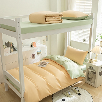 涵宸家纺 2025新款全棉拼色纯色宿舍套件-米兰 米兰（浅黄+月光绿）