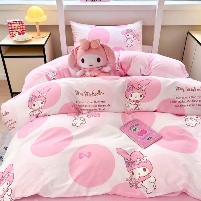 91家纺网 家纺一手货源 找家纺 暮思家居 2025新款三丽鸥授权全棉少女印花系列学生宿舍三件套四件套 圈圈美乐蒂