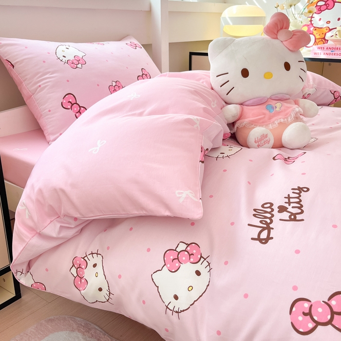 91家纺网 家纺一手货源 找家纺 暮思家居 2025新款三丽鸥授权全棉少女印花系列学生宿舍三件套四件套 可爱凯蒂