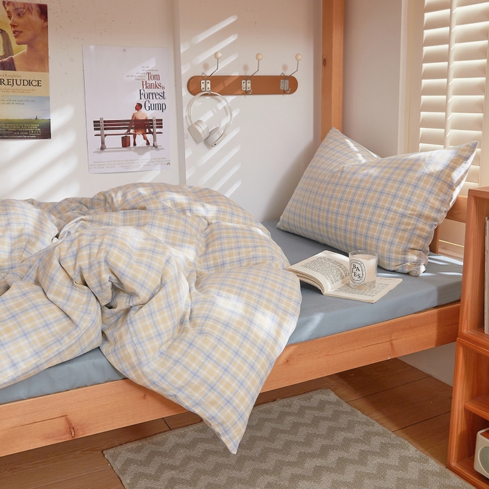 91家纺网 家纺一手货源 找家纺 DoDo 兜兜 2025新款全棉纯棉水洗棉学生三件套【可定做尺寸】    麦田-灰蓝