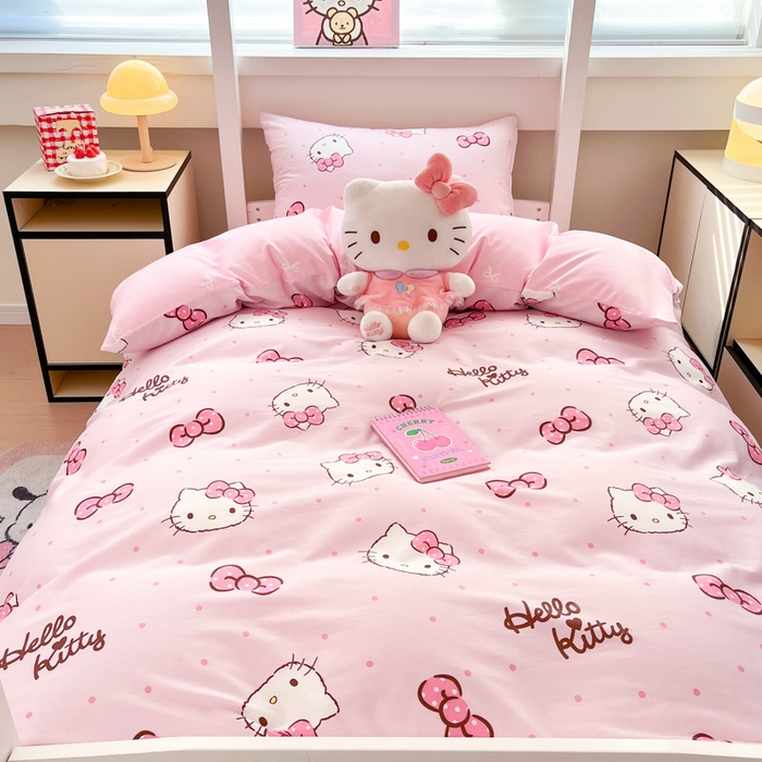 91家纺网 家纺一手货源 找家纺 暮思家居 2025新款三丽鸥授权全棉少女印花系列学生宿舍三件套四件套 可爱凯蒂