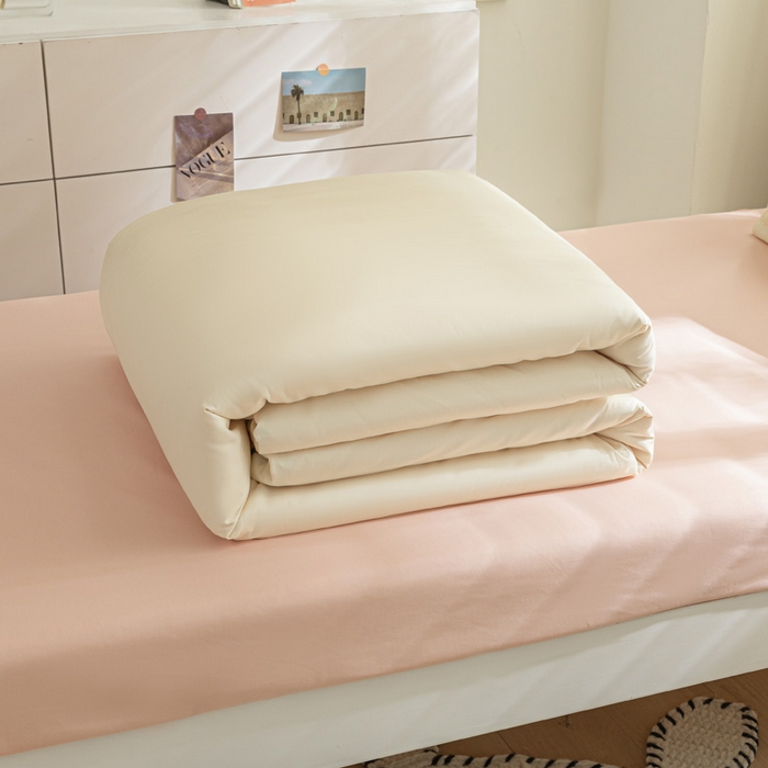 91家纺网 家纺一手货源 找家纺 涵宸家纺 2025新款全棉拼色纯色宿舍套件-米兰 米兰（奶白+烟粉）