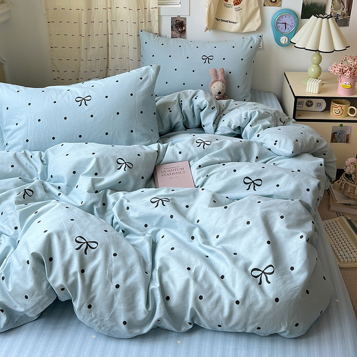 91家纺网 家纺一手货源 找家纺 耀悦家纺 2025新款13070全棉印花四件套 波点蝴蝶结