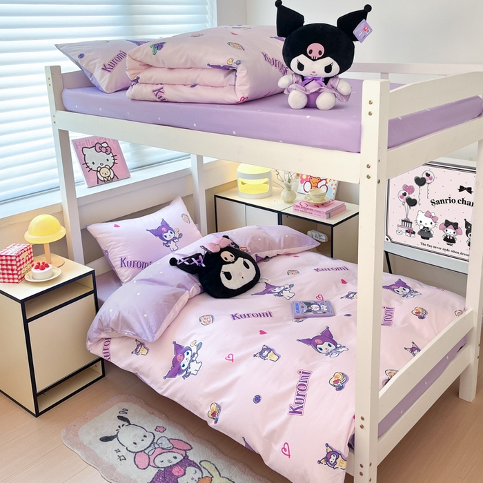 91家纺网 家纺一手货源 找家纺 暮思家居 2025新款三丽鸥授权全棉少女印花系列学生宿舍三件套四件套 甜甜库洛米