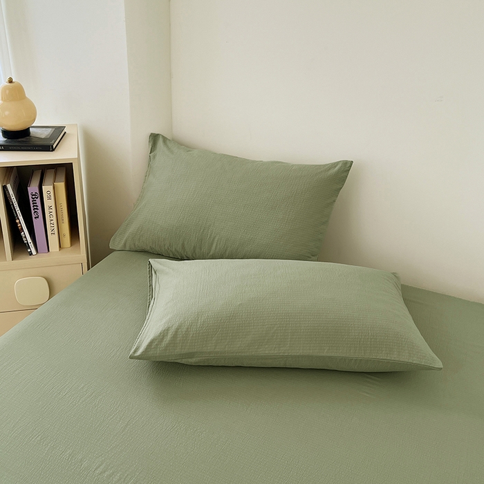 91家纺网 家纺一手货源 找家纺 卡迪熊家纺2025新款木m双层纱床单 抹茶绿