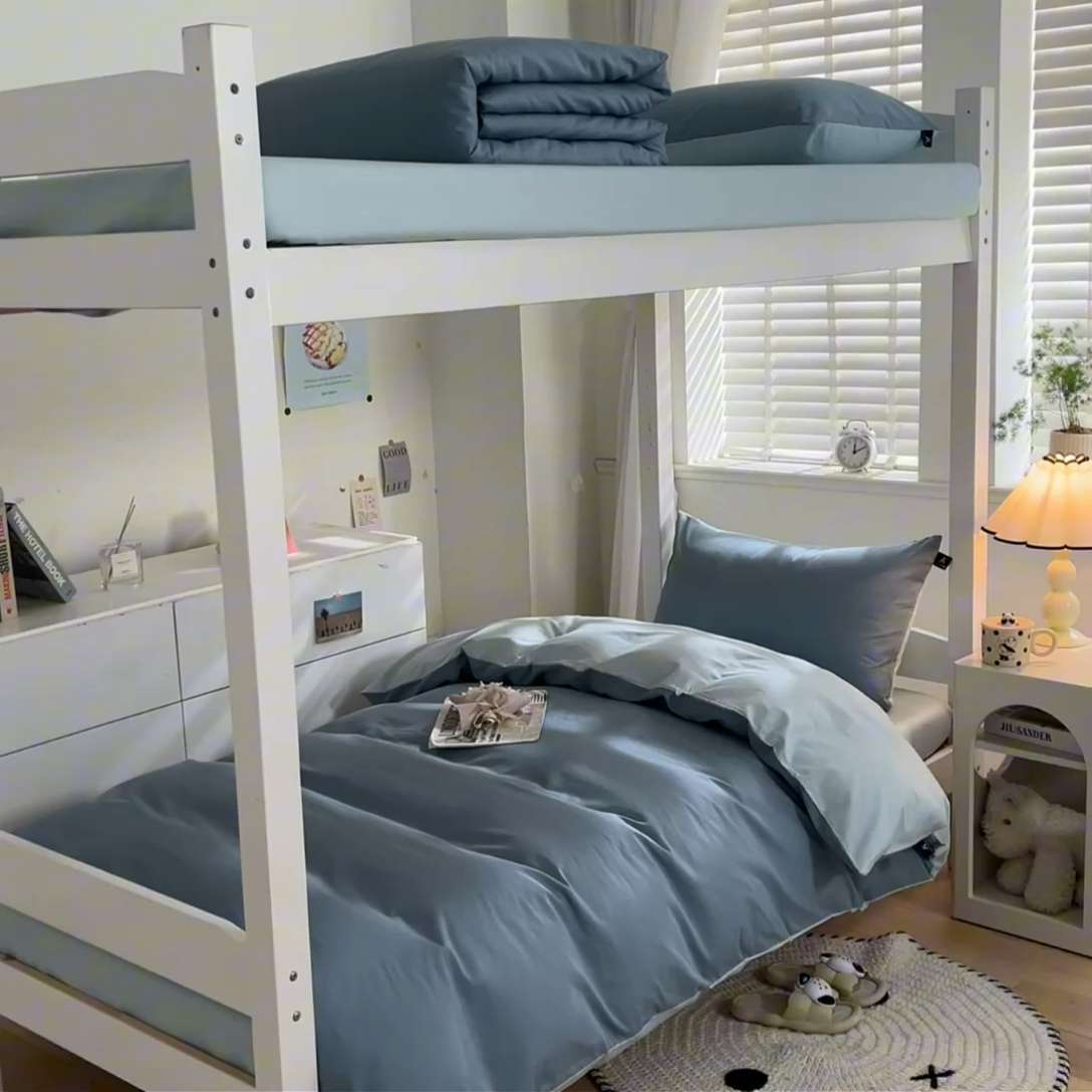 91家纺网 家纺一手货源 找家纺 （总）涵宸家纺 2025新款全棉拼色纯色宿舍套件-米兰