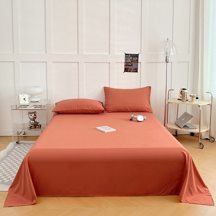 91家纺网 家纺一手货源 找家纺 卡迪熊家纺2025新款水洗m床单 落日橙