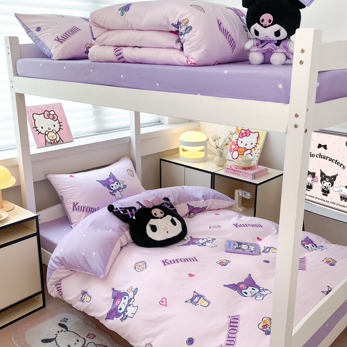 91家纺网 家纺一手货源 找家纺 暮思家居 2025新款三丽鸥授权全棉少女印花系列学生宿舍三件套四件套 甜甜库洛米