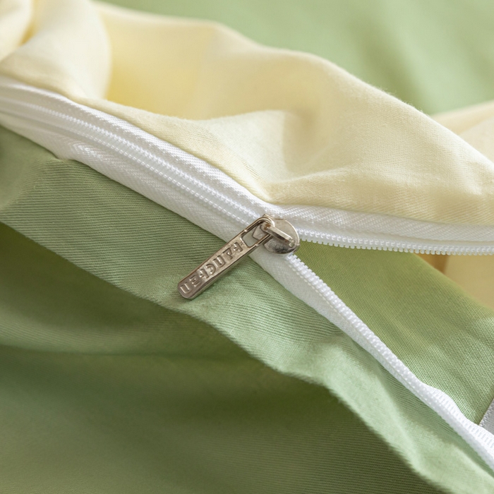 91家纺网 家纺一手货源 找家纺 涵宸家纺 2025新款全棉拼色纯色宿舍套件-米兰 米兰（奶白+月光绿）