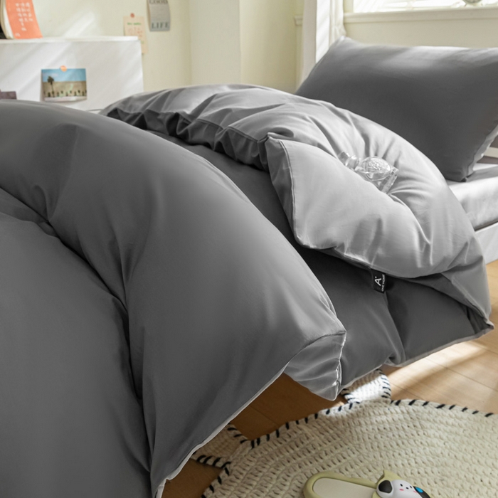 91家纺网 家纺一手货源 找家纺 涵宸家纺 2025新款全棉拼色纯色宿舍套件-米兰 米兰（石灰+梧桐灰）