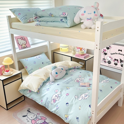 暮思家居 2025新款三丽鸥授权全棉少女印花系列学生宿舍三件套四件套 奶牛大耳狗