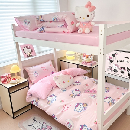 暮思家居 2025新款三丽鸥授权全棉少女印花系列学生宿舍三件套四件套 kt和熊