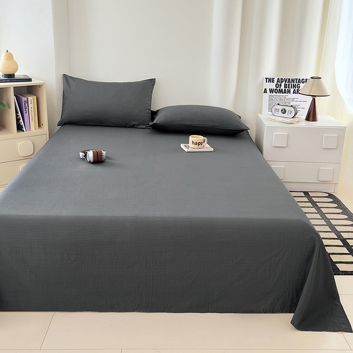 91家纺网 家纺一手货源 找家纺 卡迪熊家纺2025新款木m双层纱床单 高级灰