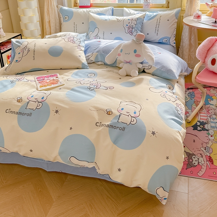 91家纺网 家纺一手货源 找家纺 蓝邻家纺 2025年新款三丽鸥正版授权全棉印花四件套系列-大床图 玉桂狗