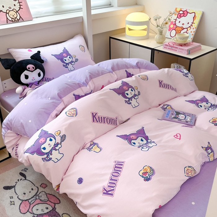 91家纺网 家纺一手货源 找家纺 暮思家居 2025新款三丽鸥授权全棉少女印花系列学生宿舍三件套四件套 甜甜库洛米