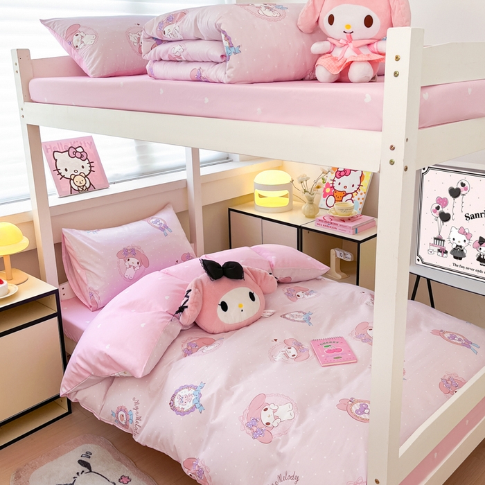 91家纺网 家纺一手货源 找家纺 暮思家居 2025新款三丽鸥授权全棉少女印花系列学生宿舍三件套四件套 小兔美乐蒂