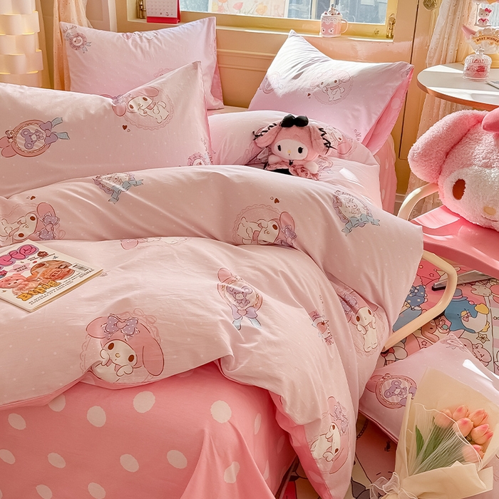 91家纺网 家纺一手货源 找家纺 蓝邻家纺 2025年新款三丽鸥正版授权全棉印花四件套系列-大床图 小兔美乐蒂