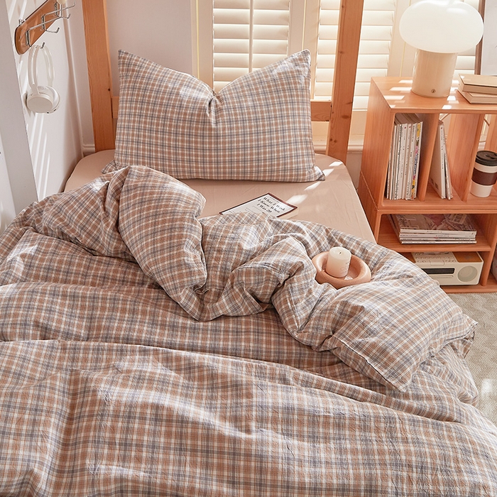 91家纺网 家纺一手货源 找家纺 DoDo 兜兜 2025新款全棉纯棉水洗棉学生三件套【可定做尺寸】    麦田-咖