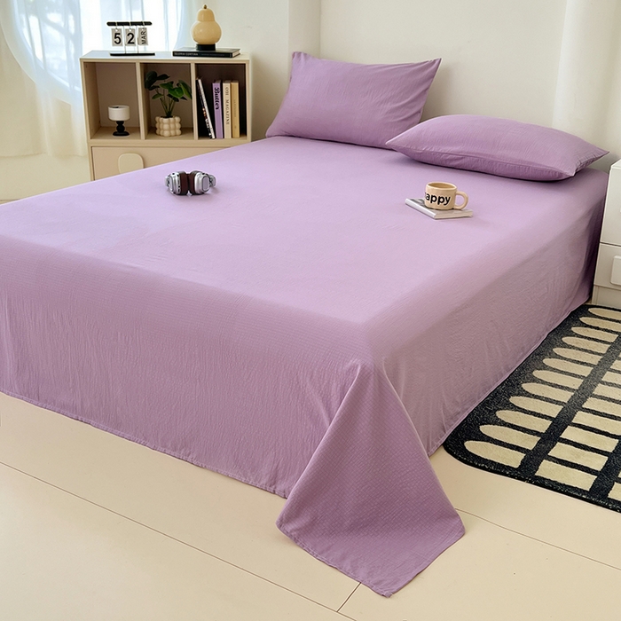 91家纺网 家纺一手货源 找家纺 卡迪熊家纺2025新款木m双层纱床单 香芋紫