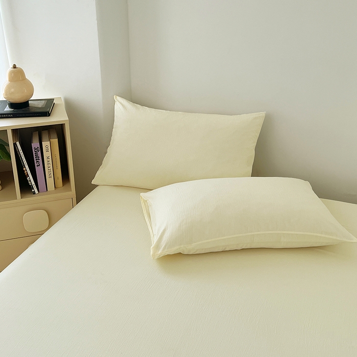 91家纺网 家纺一手货源 找家纺 卡迪熊家纺2025新款木m双层纱床单 月牙黄