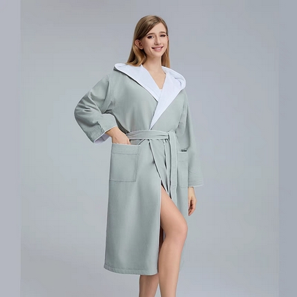 91家纺网 家纺一手货源 找家纺 澜昕  酒店桃皮绒双层连帽浴袍四季通用男女同款 可定制 浅绿色