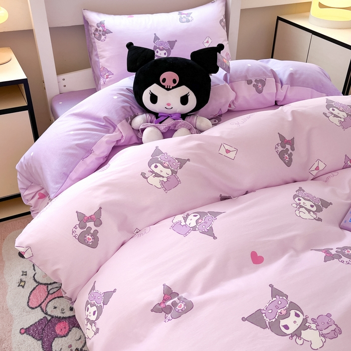 91家纺网 家纺一手货源 找家纺 暮思家居 2025新款三丽鸥授权全棉少女印花系列学生宿舍三件套四件套 库洛米宝贝