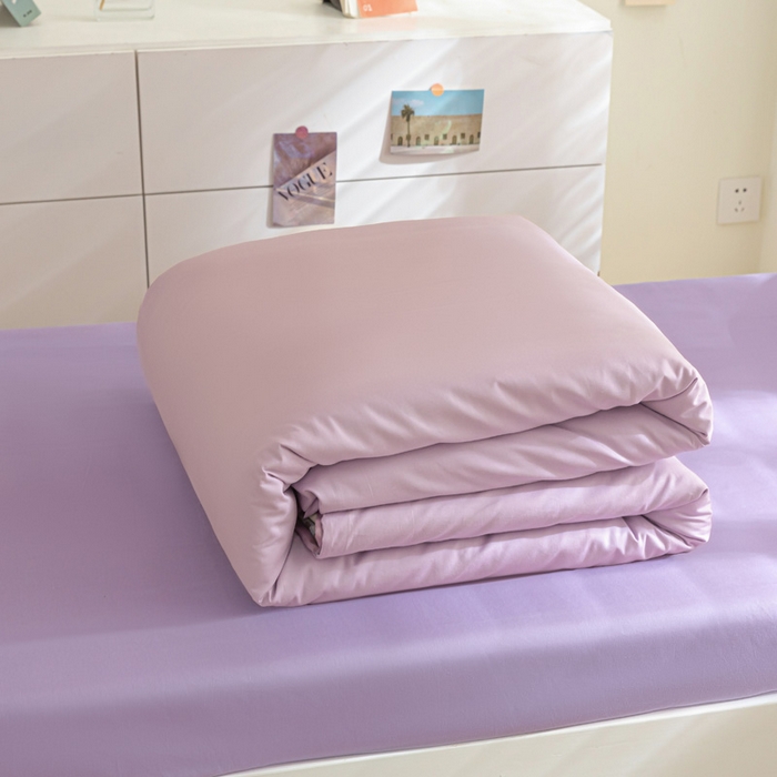 91家纺网 家纺一手货源 找家纺 涵宸家纺 2025新款全棉拼色纯色宿舍套件-米兰 米兰（优雅紫+青紫）