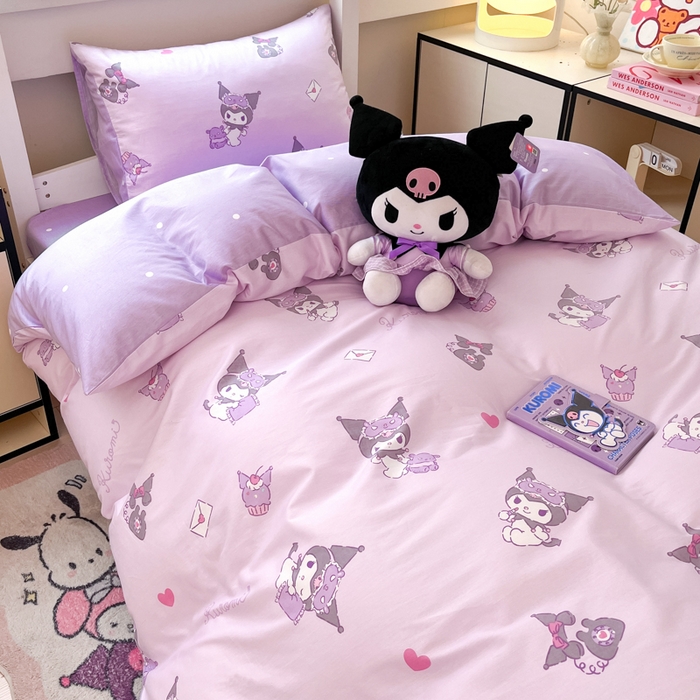 91家纺网 家纺一手货源 找家纺 暮思家居 2025新款三丽鸥授权全棉少女印花系列学生宿舍三件套四件套 库洛米宝贝