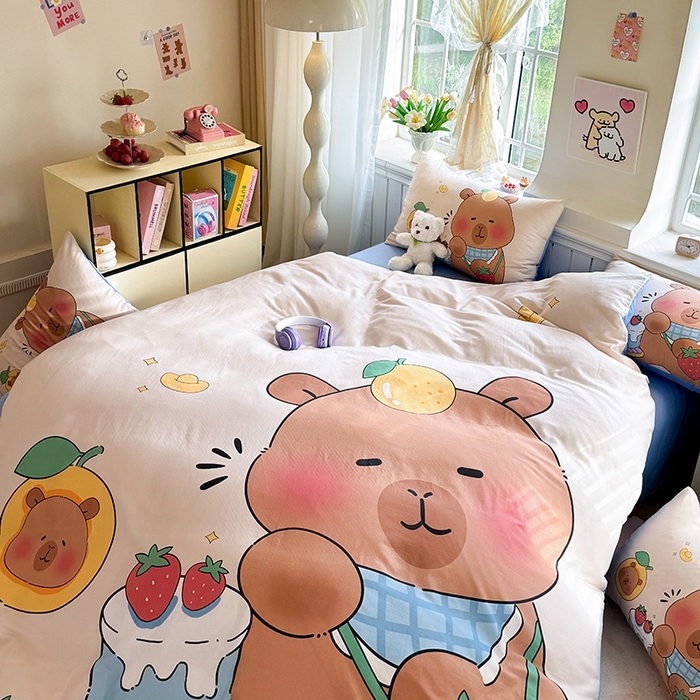 91家纺网 家纺一手货源 找家纺 馨语家居 2025新款全棉双层纱四件套 幸运巴拉