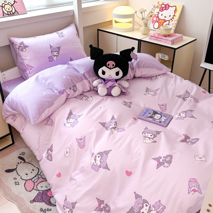 91家纺网 家纺一手货源 找家纺 暮思家居 2025新款三丽鸥授权全棉少女印花系列学生宿舍三件套四件套 库洛米宝贝