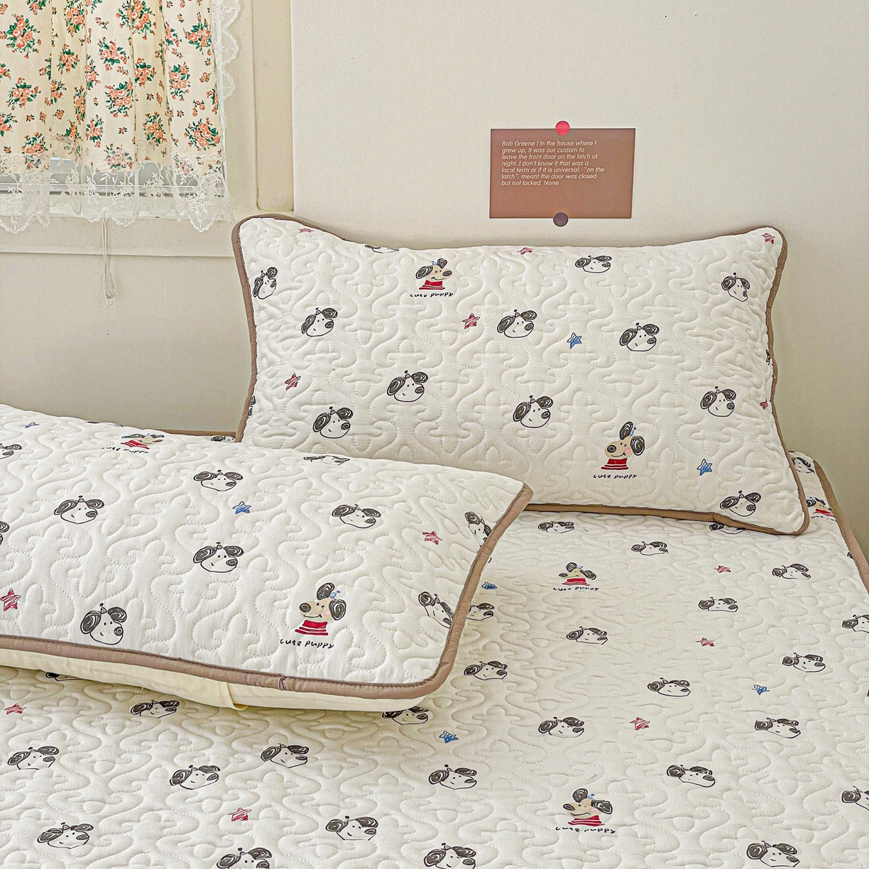 91家纺网 家纺一手货源 找家纺 悦织湾家纺 2025新款小清新印花四季通用床笠非全棉学生宿舍床笠二三件套 淘气小狗