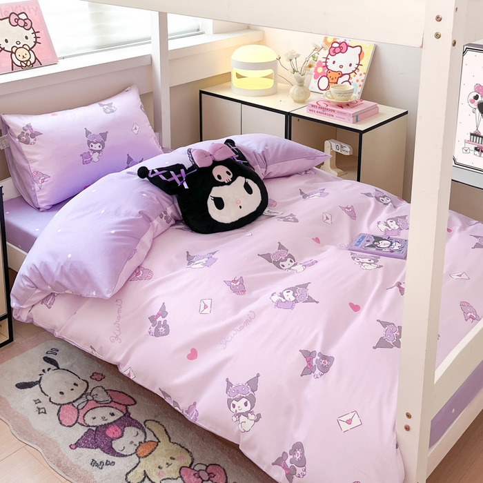 91家纺网 家纺一手货源 找家纺 暮思家居 2025新款三丽鸥授权全棉少女印花系列学生宿舍三件套四件套 库洛米宝贝