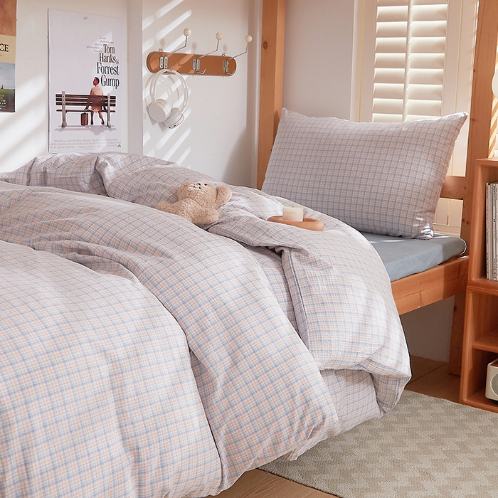 91家纺网 家纺一手货源 找家纺 DoDo 兜兜 2025新款全棉纯棉水洗棉学生三件套【可定做尺寸】    米雅-桔蓝