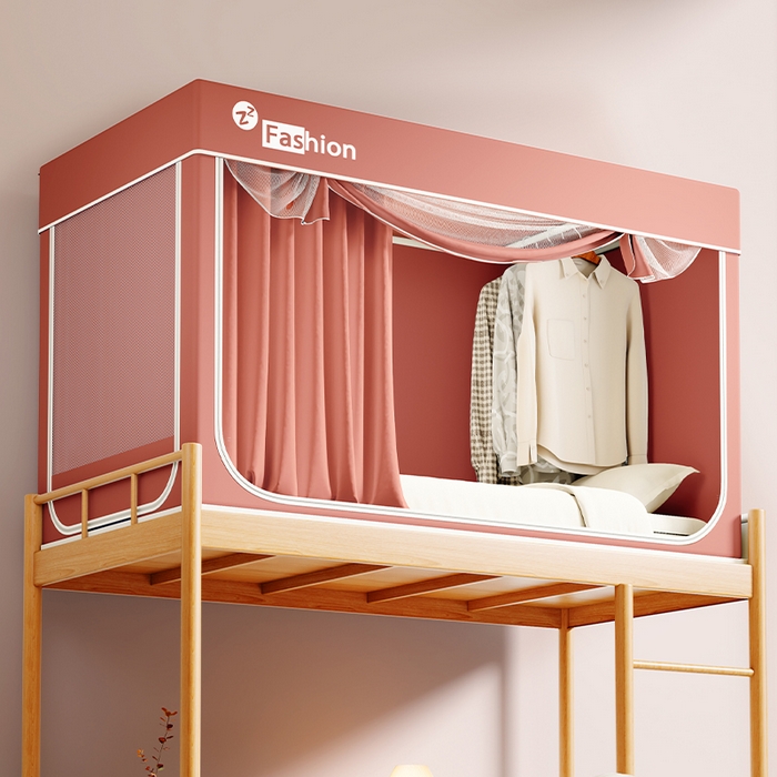 91家纺网 家纺一手货源 找家纺 澳萝拉 2025新款纯色梭织遮光床帘学生宿舍上下铺蚊帐-3D建模图无涂层不覆膜 蔷薇红