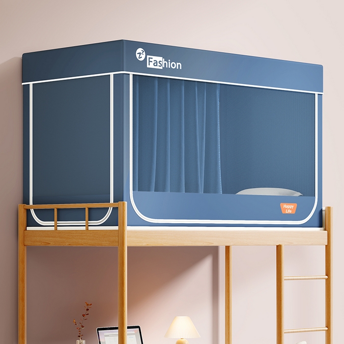 澳萝拉 2025新款纯色梭织遮光床帘学生宿舍上下铺蚊帐-3D建模图无涂层不覆膜 灰蓝