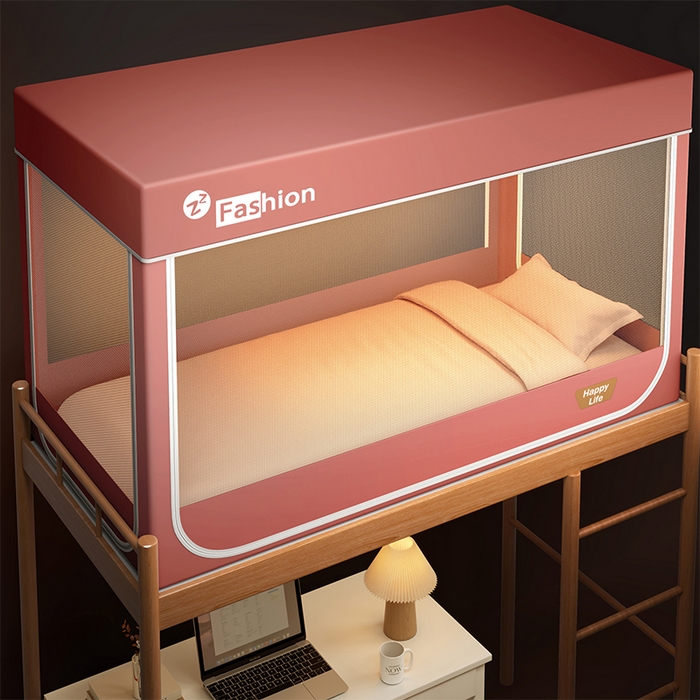 91家纺网 家纺一手货源 找家纺 澳萝拉 2025新款纯色梭织遮光床帘学生宿舍上下铺蚊帐-3D建模图无涂层不覆膜 蔷薇红