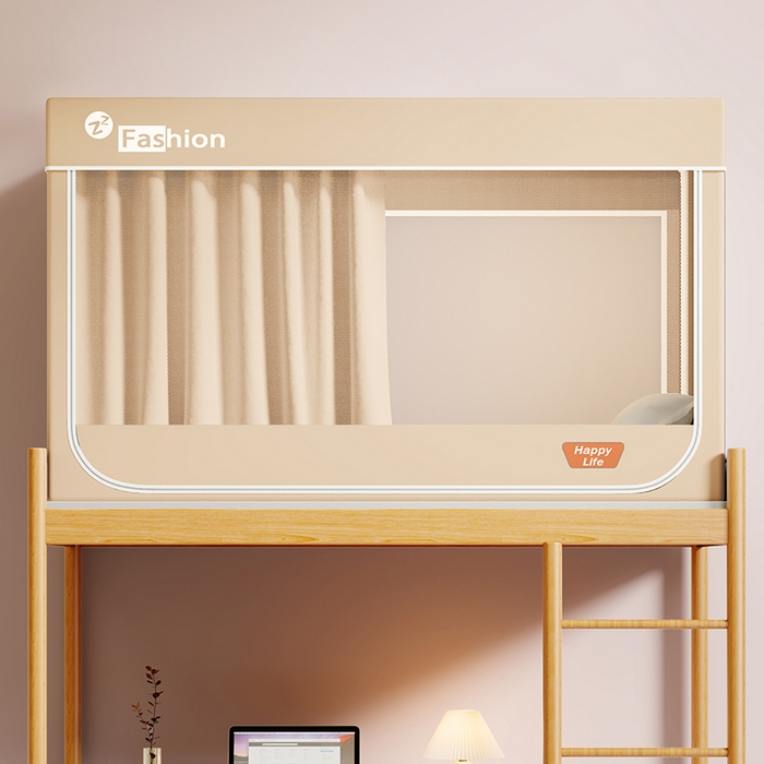 91家纺网 家纺一手货源 找家纺 澳萝拉 2025新款纯色梭织遮光床帘学生宿舍上下铺蚊帐-3D建模图无涂层不覆膜 卡其