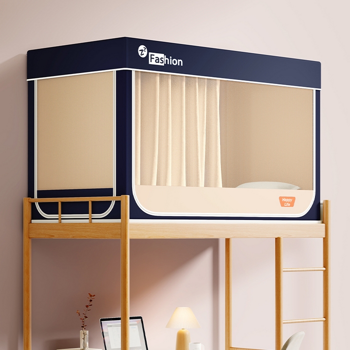 澳萝拉 2025新款纯色梭织遮光床帘学生宿舍上下铺蚊帐-3D建模图无涂层不覆膜 藏青+卡其