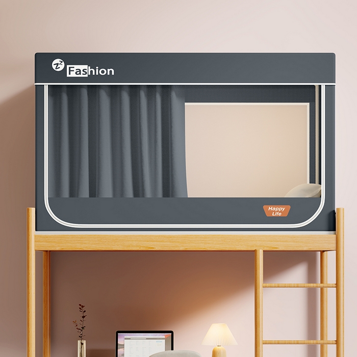 91家纺网 家纺一手货源 找家纺 澳萝拉 2025新款纯色梭织遮光床帘学生宿舍上下铺蚊帐-3D建模图无涂层不覆膜 高级灰