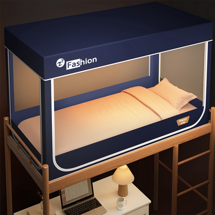 91家纺网 家纺一手货源 找家纺 澳萝拉 2025新款纯色梭织遮光床帘学生宿舍上下铺蚊帐-3D建模图无涂层不覆膜 藏青