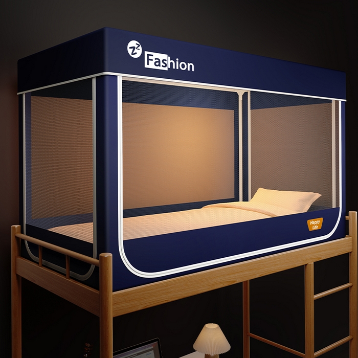 91家纺网 家纺一手货源 找家纺 澳萝拉 2025新款纯色梭织遮光床帘学生宿舍上下铺蚊帐-3D建模图无涂层不覆膜 藏青