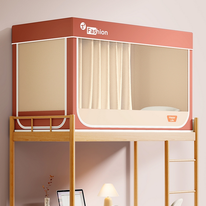 91家纺网 家纺一手货源 找家纺 澳萝拉 2025新款纯色梭织遮光床帘学生宿舍上下铺蚊帐-3D建模图无涂层不覆膜 蔷薇红+卡其