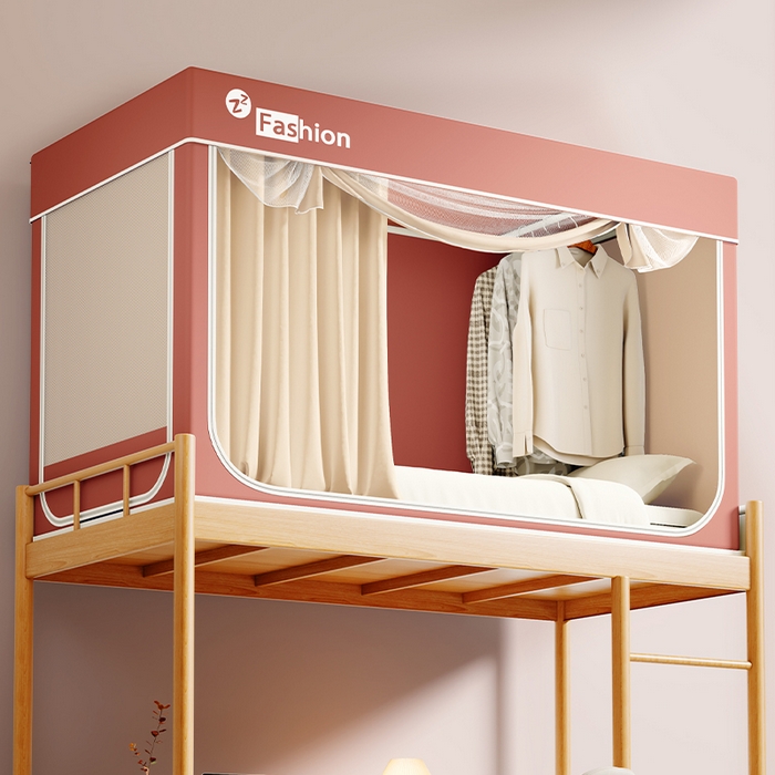 91家纺网 家纺一手货源 找家纺 澳萝拉 2025新款纯色梭织遮光床帘学生宿舍上下铺蚊帐-3D建模图无涂层不覆膜 蔷薇红+卡其