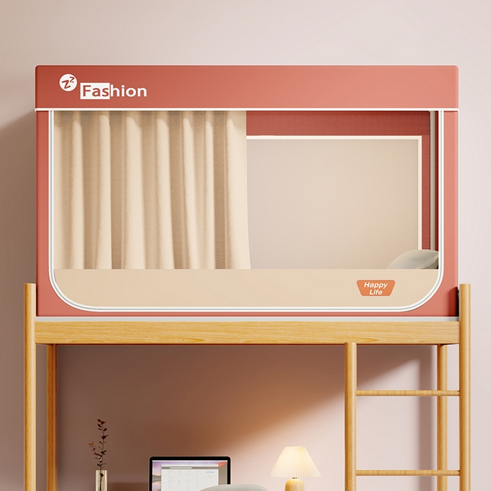 91家纺网 家纺一手货源 找家纺 澳萝拉 2025新款纯色梭织遮光床帘学生宿舍上下铺蚊帐-3D建模图无涂层不覆膜 蔷薇红+卡其