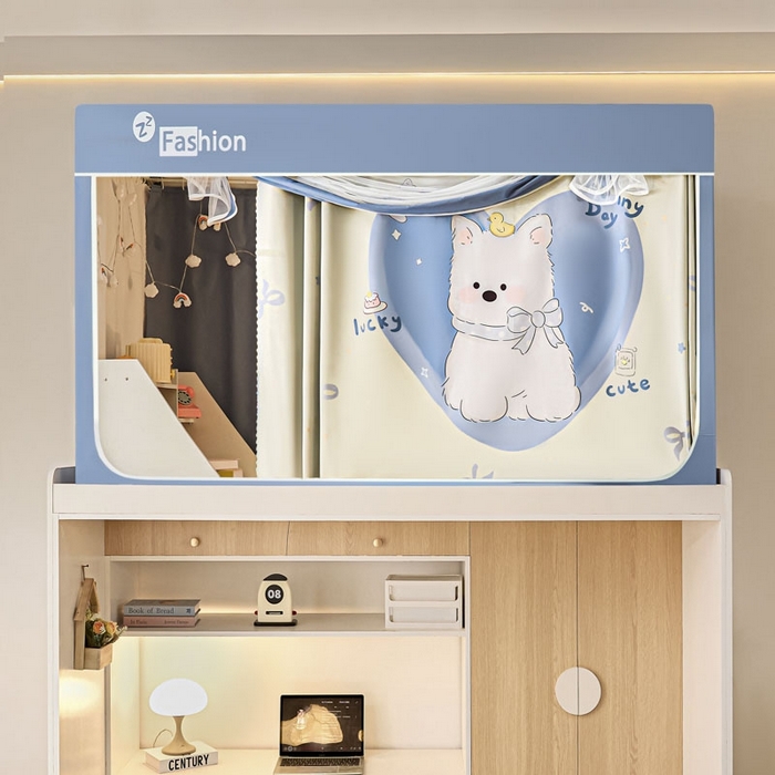 91家纺网 家纺一手货源 找家纺 澳萝拉 2025新款印花植绒遮光床帘学生宿舍上下铺蚊帐-无涂层不覆膜 爱心萌犬